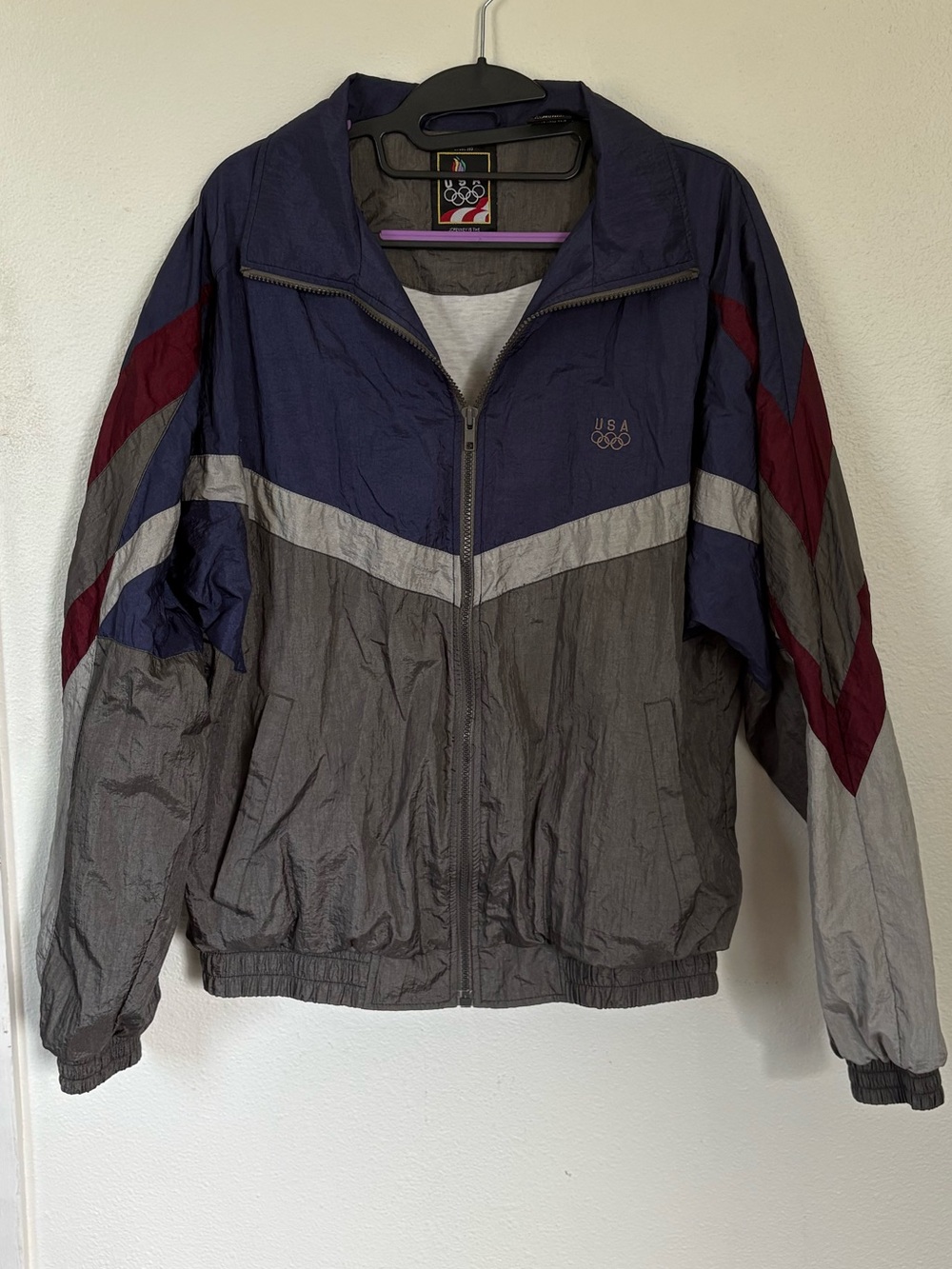 Vintage 90's Olympics USA Colorblock Windbreaker Jacket - Grey/Navy/Burgundy